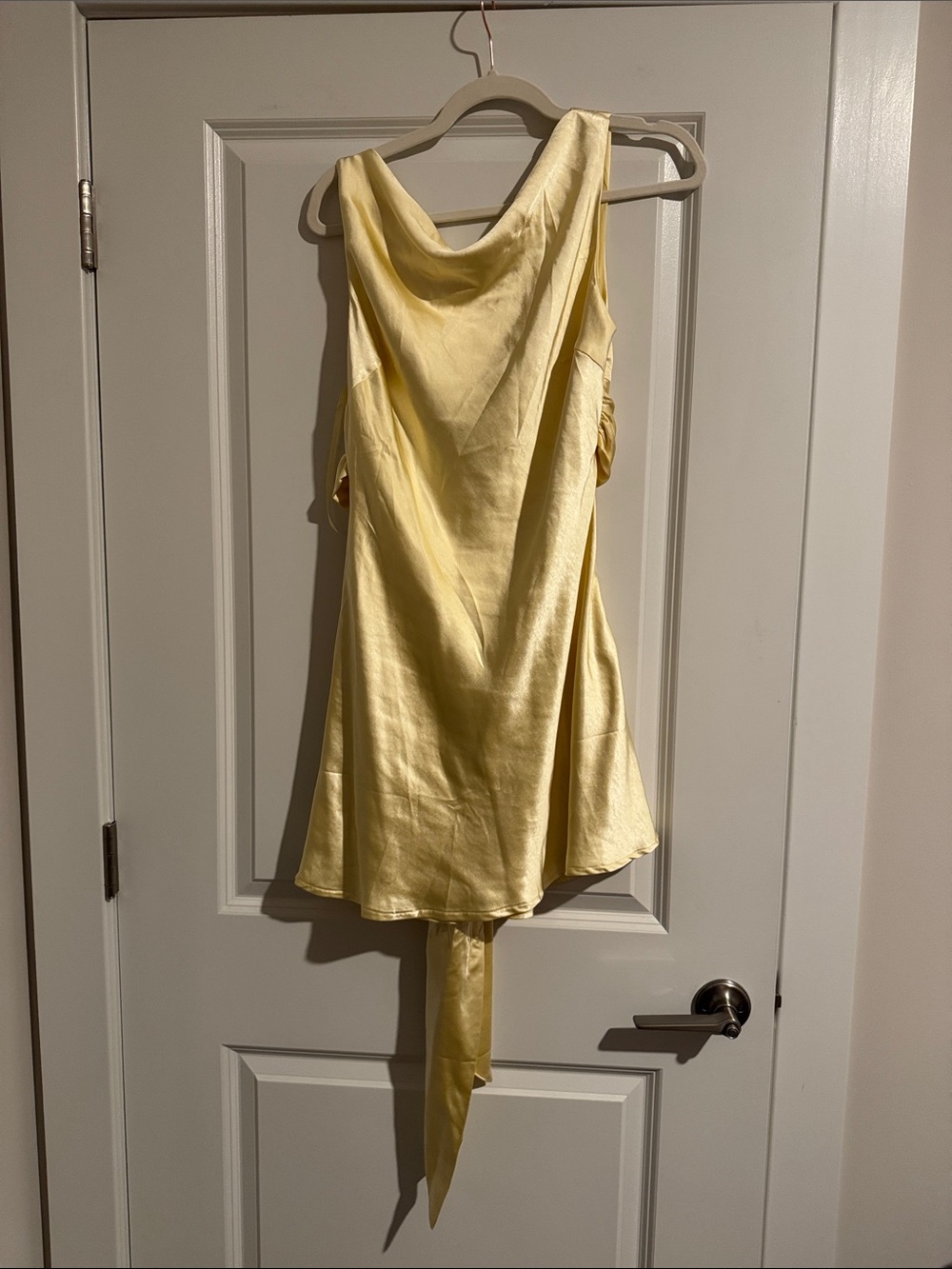NWT One and Only Yellow Satin Slip Dress with Draped Back